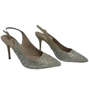 Lauren Lorraine Rachel Slingback Heels Gold Rhinestone Stiletto Womens 10